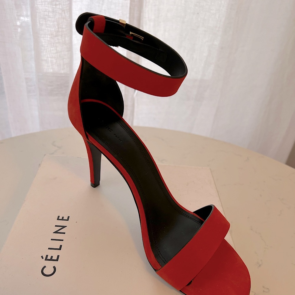 ❌ SOLD - Celine NWB bright red/orange heels Phoebe Philo era - Picture 1 of 9